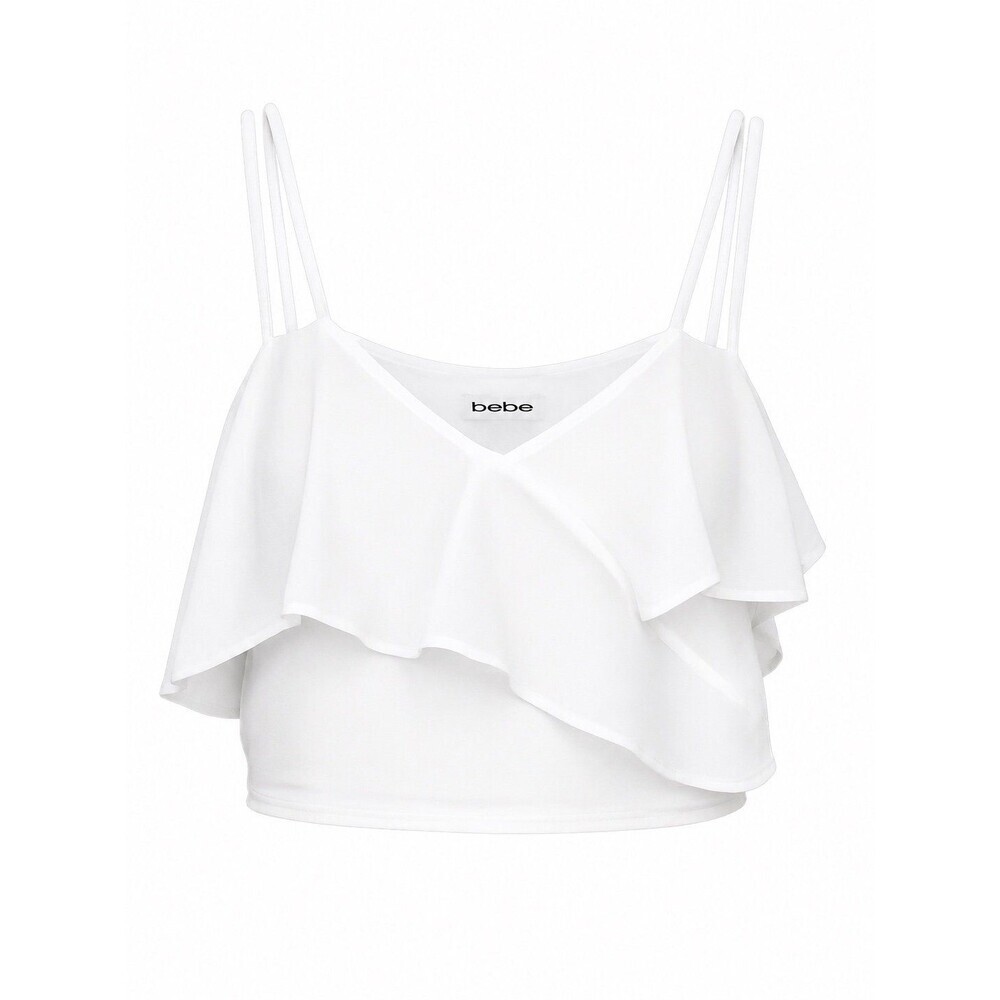 Bebe White Ruffle Crop Top NWT